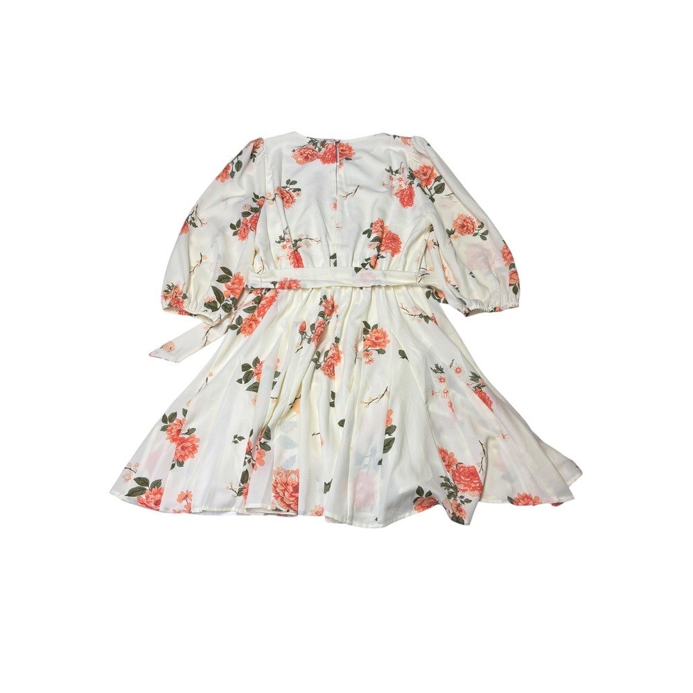 NWT Sugarlips Floral Fit and Flare Dress Cream Orange Rose Puff Sleeve M - Picture 6 of 9